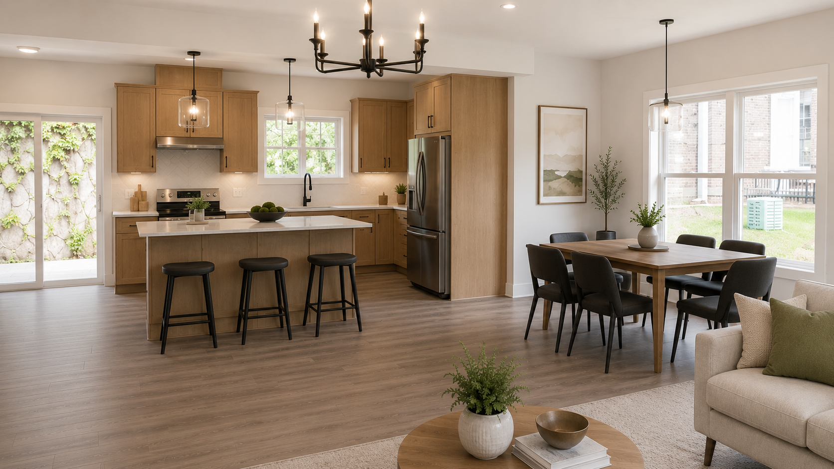 Open-concept living and kitchen at Water Street Condos